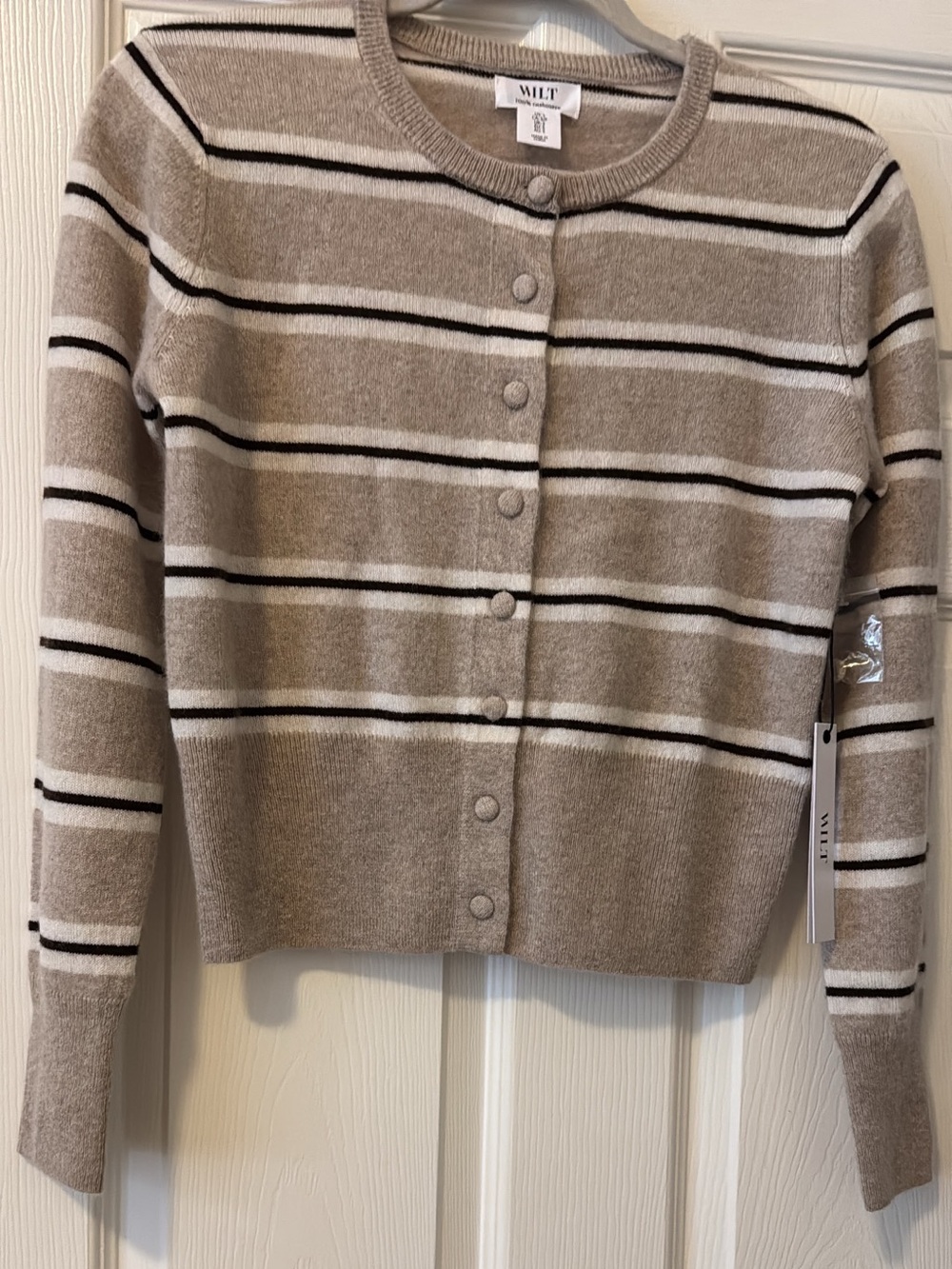 WILT Beige Taupe Striped Button-Front Cardigan